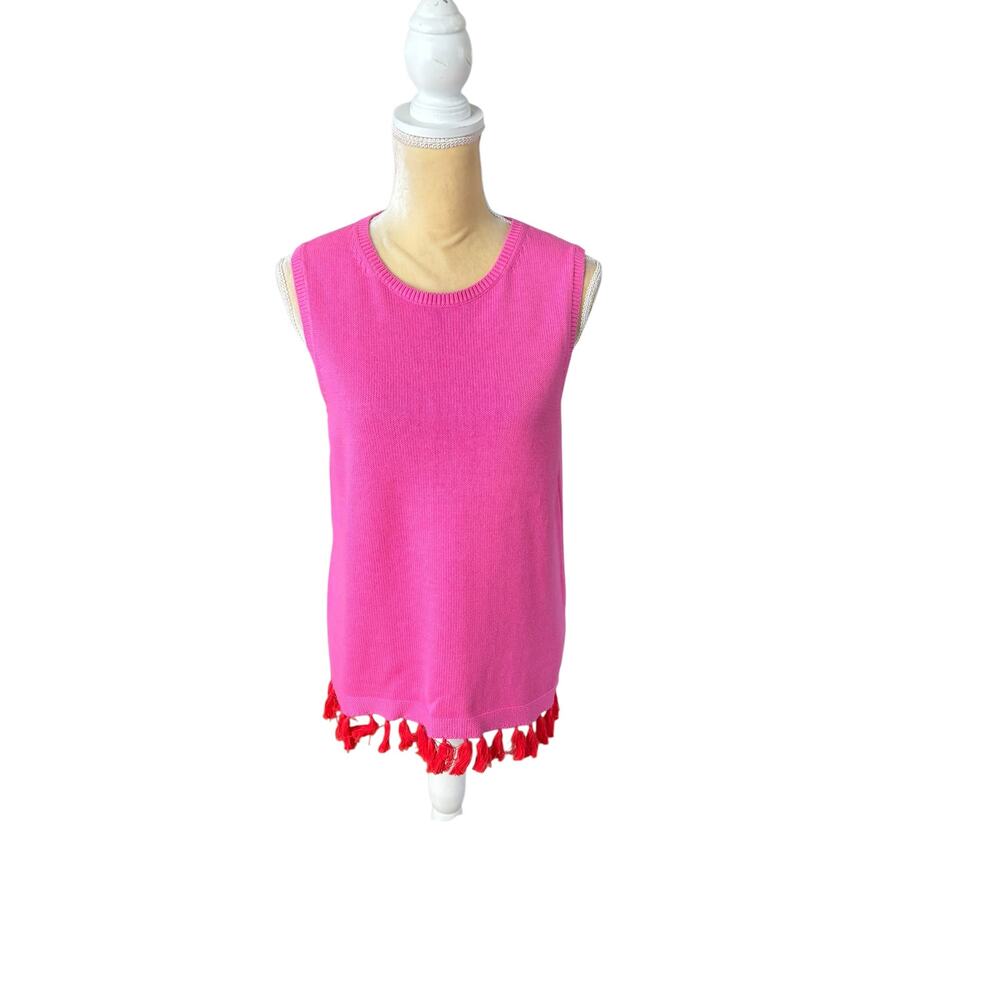 Boden Avington Cotton Tassel Tank Sweater Vest Pop Pansy Pink Size US 10